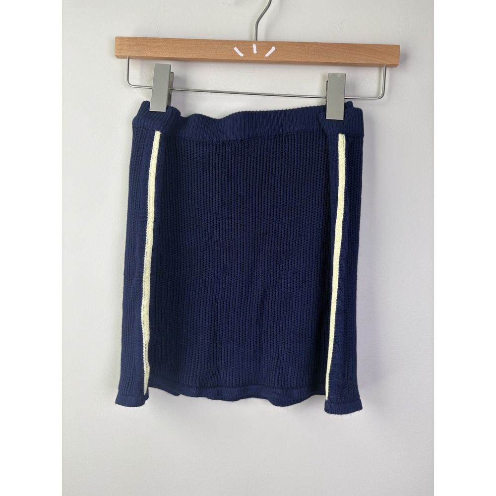 Women's White Fox Knit Navy Mini Skirt With Yellow Sides Size Medium